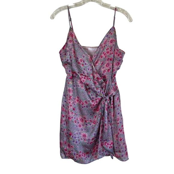 Lush Sz S Pastel Purple Pink Floral Flirt Mini Tank Dress Wrap Style Chiffon NWT - Picture 3 of 16